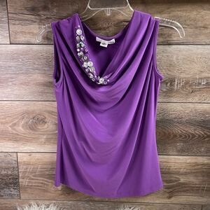 Josephine Studio Petite Ladies Sleeveless Cowl Neckline,Size PXS,Purple & Silver